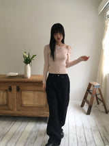 Minyu リボンストラップワンショルダーリブニット