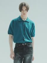 オープン半袖ニット / T1015 OPEN SHORT-SLEEVED KNIT_BLUEGREEN