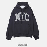 NYC レタリングルーズフィットフーディー