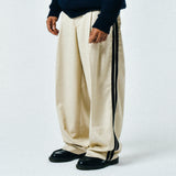 [UNISEX] Satin-Trimmed Racing Trousers (Beige)