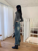 グラデーションツートーンオフショルダーVネック2wayロングスリーブニットウェアジップアップ