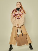 Geometric Fleece Anorak (Beige) (6643894648950)