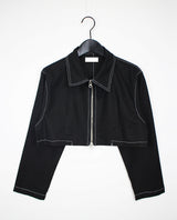 ステッチリネンクロップジャケット/Stitched Linen Crop Jacket (3color)