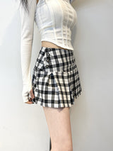 775. Sugar check black pleats mini sk (2color)