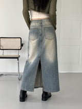 バッキービンテージマキシロングデニムスカート/Bucky Vintage Maxi Long Denim Skirt
