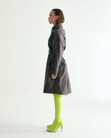 W.BELTED LEATHER SHIRRING COAT - DARK BROWN (6636057952374)