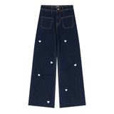 ワイドフィットハートシェープ刺繡ジーンズ/WIDE FIT HEART SHAPE EMBROIDERY JEAN [6887]