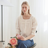 [LINE] Lace Mixed Square Blouse (6696312275062)