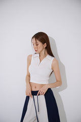 カラーハーフジップアップクロップタンクトップ/TOP(9354) Collar Half Zip Up Crop Nash