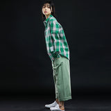 オーバーフィット格子縞チェックシャツ/OVERFIT PLAID CHECK SHIRT-GREEN+PINK