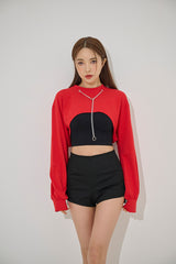 Yネックレス長袖クロップTシャツ/Y Necklace Long Sleeve Crop Tee(9187)