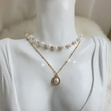 Elegant Layered Pearl Choker Necklace - Gold color