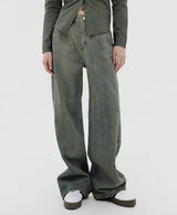オリーブウォッシュデニムパンツ / Olive washed denim pants