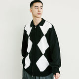 アーガイル2WAYジップアップポロカーディガン / ARGYLE 2WAY ZIP UP POLO GARDIGAN BLACK