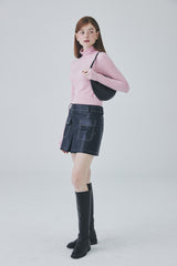ビーガンレザースティッチミニスカート / Vegan Leather Stitch Mini Skirt [Black]