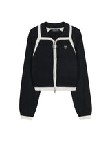 ブークルニットクロップジップアップ/BOUCLE KNIT CROP ZIP UP BLACK