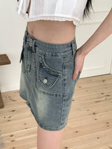 ティートンレトロポケットミニデニムスカート/Teaton Retro Pocket Mini Denim Skirt