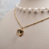  Heart Locket Layered Pearl Choker Necklace - Gold ver. (STAYC Seeun, Billlie Sheon Necklace)