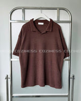 AT cornerヘアリーVネック半袖襟付きニット/ AT corner Hairley V-collar Knitwear (3 colors)