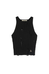ディストレスドニットノースリーブ / DISTRESSED KNIT SLEEVELESS (CHARCOAL)