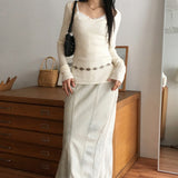 Pinter washed stitch cut mermaid denim long skirt