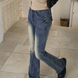 Kimun Y2K crack washed gold embroidery long bootcut denim pants