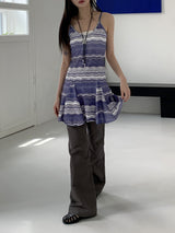 ブルーシービンテージグラディエントパターンフレアノースリーブミニワンピース / Blue Sea Vintage Gradient Pattern Flare Sleeveless Mini Dress