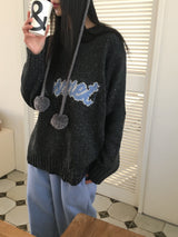 [Wool 10] Beel Bokashi Lettering Boxy Overfit Knit