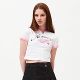 チェリーホットフィックスレースクロップTシャツ / CHERRY HOTFIX LACE CROP T-SHIRT [WHITE]