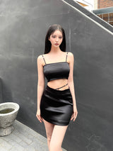クイーンカードサテンジュエリーチューブトップ / 920. Queen card satin jewellery top (3color)