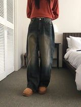 ダットンサイドピンタックウォッシュワイドデニムパンツ