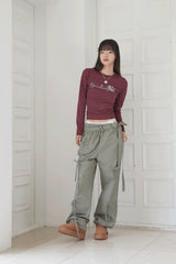  RIBBON STRING PANTS .WITH BAG (KHAKI)