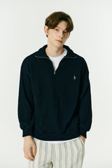 ハーフジップアップニットスウェットシャツ/HALF ZIP UP KNIT SWEATSHIRTS NAVY