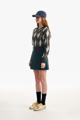 スモールチェリーアーガイルカラーニット／SMALL CHERRY ARGYLE COLLAR KNIT [GRAY CHARCOAL]