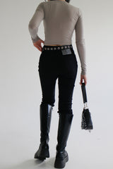 スリップブラックデニムパンツ/no.2330 slip black denim pants