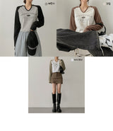 Wish Color Raglan V-neck Long Sleeve Tee