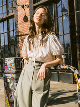 フローラルフリルピンクボタンブラウス / Floral Frill Pink Button Blouse
