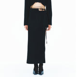 213-CHAIN&SLIT RIBBON SKIRT (6613729181814)