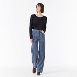Womans Signature Stud Wide Fit Denim Pants Indigo
