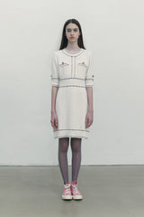 COLOR STITCH POINT KNIT DRESS [IVORY]