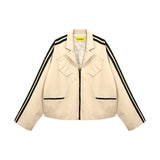 [UNISEX] Satin-Trimmed Padded Racing Jacket (Beige)