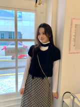 Rosé checkered silk banding skirt