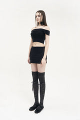 フラップメッシュリボントップ / [Seow] Flap mesh ribbon top, black