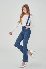セミブーツカットハイスパンデックスサスペンダーデニムパンツ/SEMI BOOTSCUT HIGH SPANDEX SUSPENDER DENIM PANTS [6677]