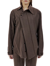 UNBALANCED BUTTON STRAP SHIRT (BROWN) (6654717001846)