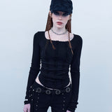 Black Rosy Square Neck Top [Black]