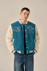 QUILTING POINT VARSITY JACKET - BLUE