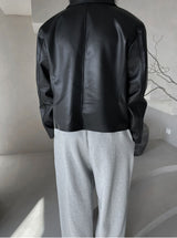 Pleddy Crop Leather Jacket (2color) (6676057096310)