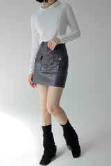 コーテッドミニスカート/Coated mini skirt (2color)