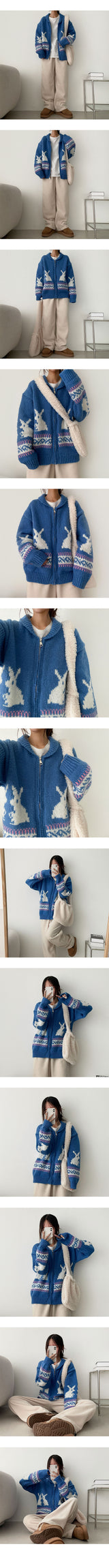 Lera Thick Cozy Rabbit Zip-Up Cardigan